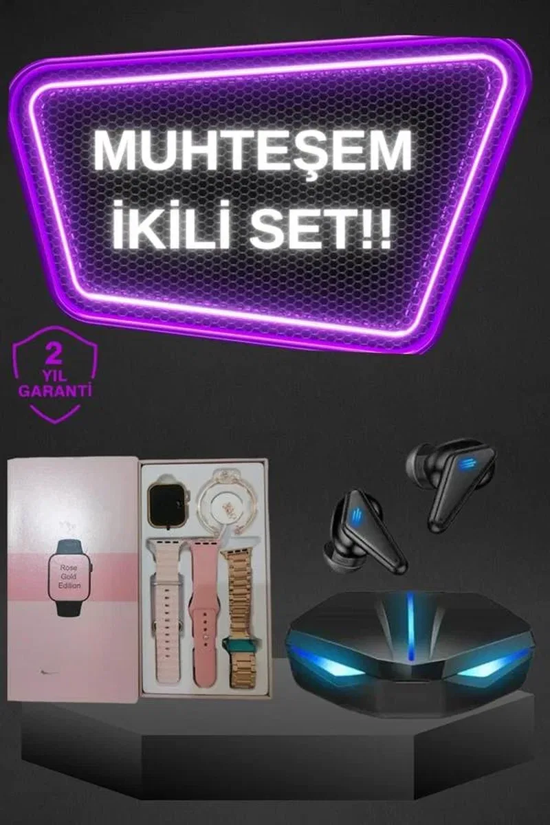 Kadınlar İçin Dokunmatik Ekran Akıllı Saat ve Gamer Kablosuz Bluetooth Kulaklık ANC Özelliği görsel 2