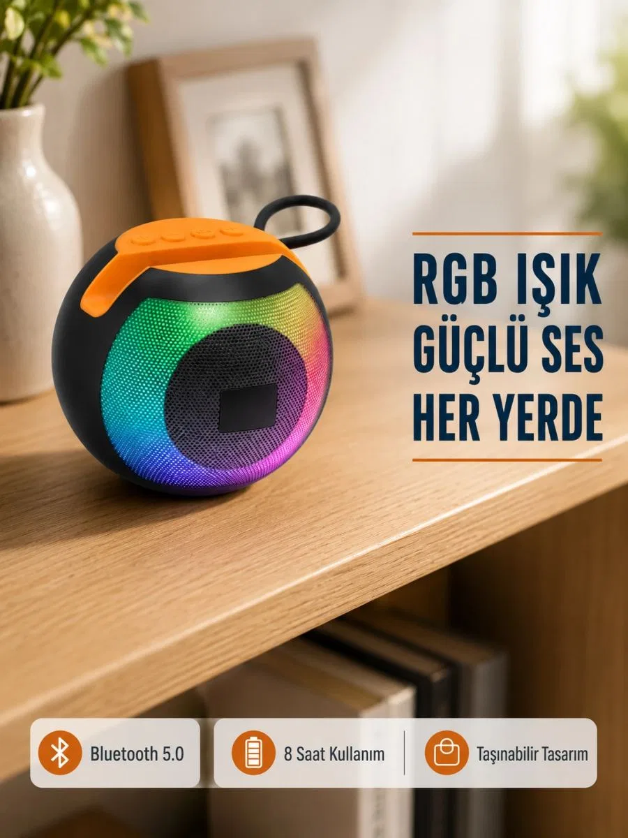 Rgb Işıklı Bluetooth Hoparlör – 360° Stereo Ses Ve 8 Saat Çalma Süresi