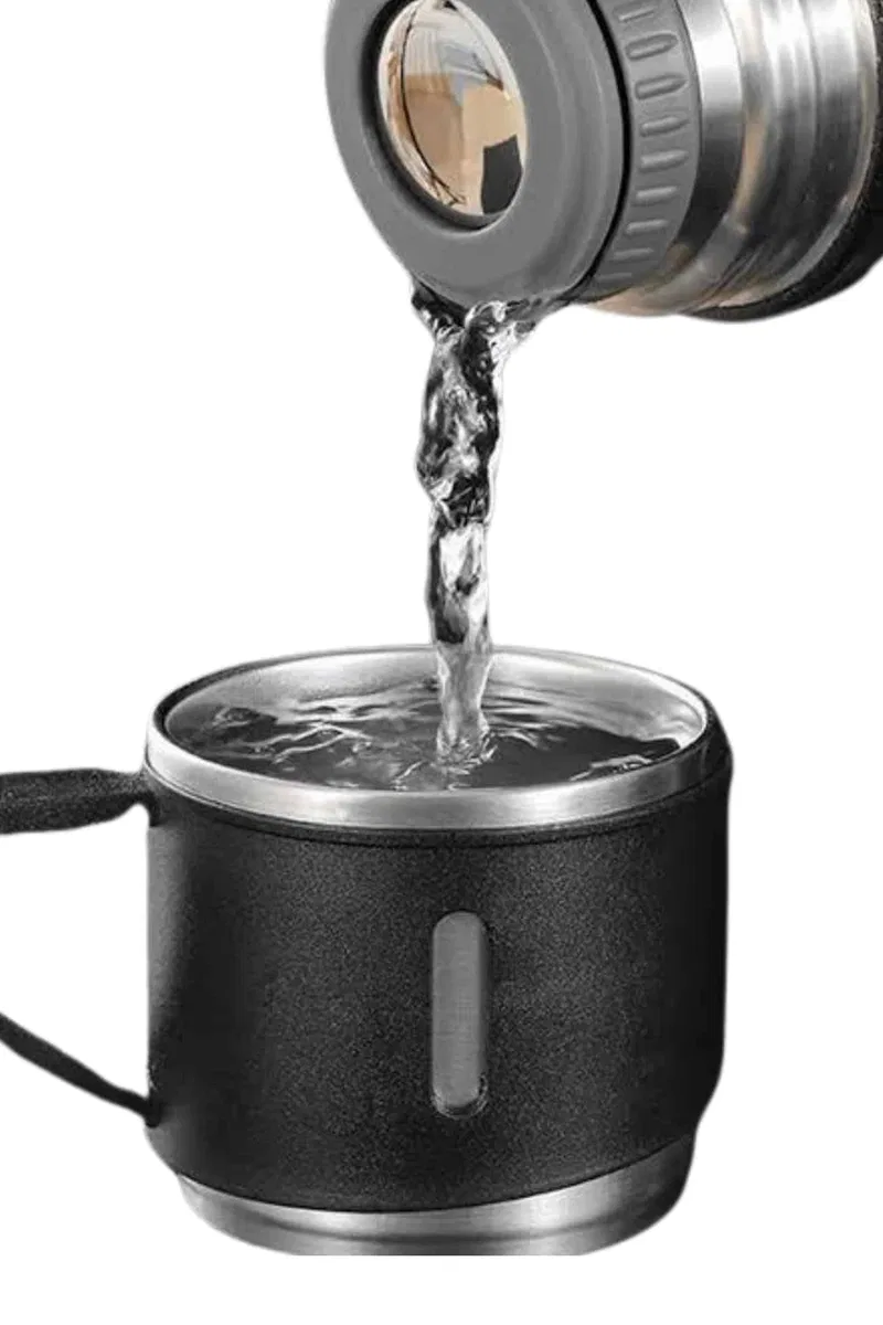 Termos Seti Paslanmaz Çelik 3 Bardaklı Vakumlu Termos Set 500 Ml 12 Saate Kadar Isı Koruma görsel 2