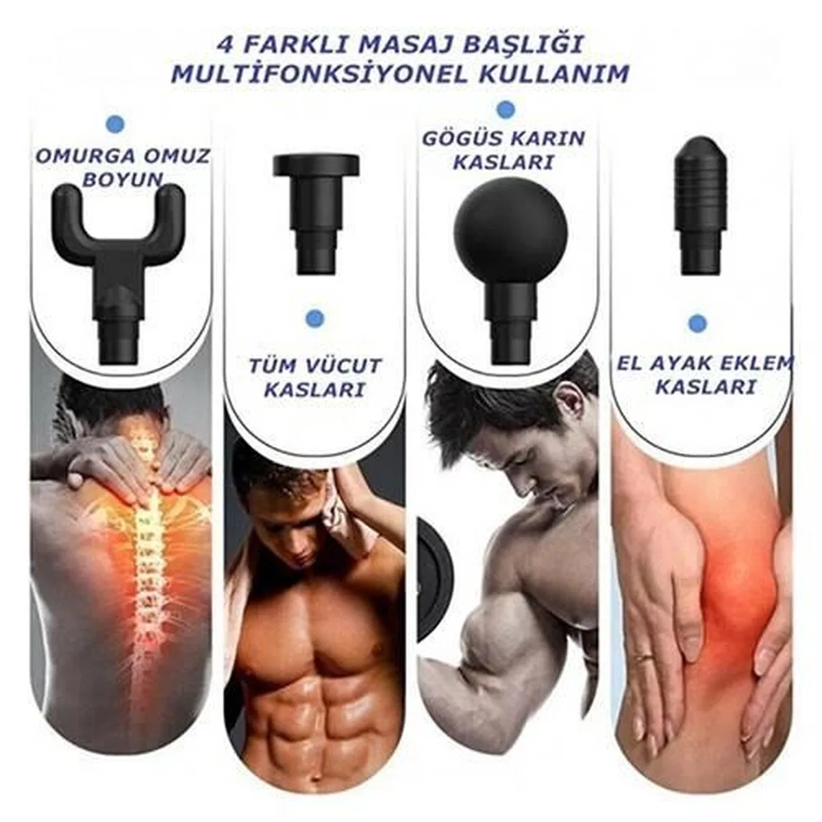 Darbeli Titreşimli Tabanca Masaj Aleti Kas Rahatlatıcı 4 Başlıklı Şarjlı Göbek Eritme Cihazı Zayıflama Ve Selülit Giderme görsel 2
