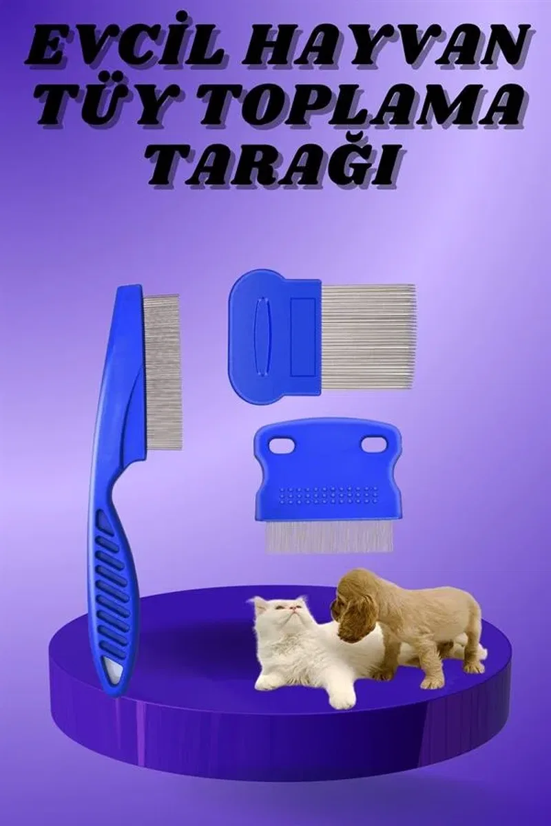 Kedi Köpek Tüy Bit Pire Toplayıcı Toplama Temizleme Tarağı Tarak Seti 4'lü Set görsel 2