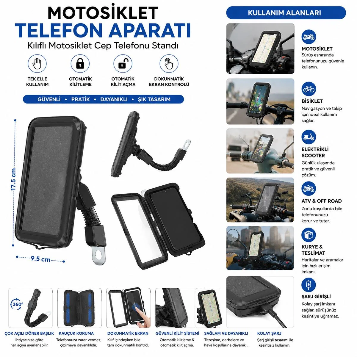 Motosiklet Telefon Tutucu (5. 5"-6. 2") görsel 3
