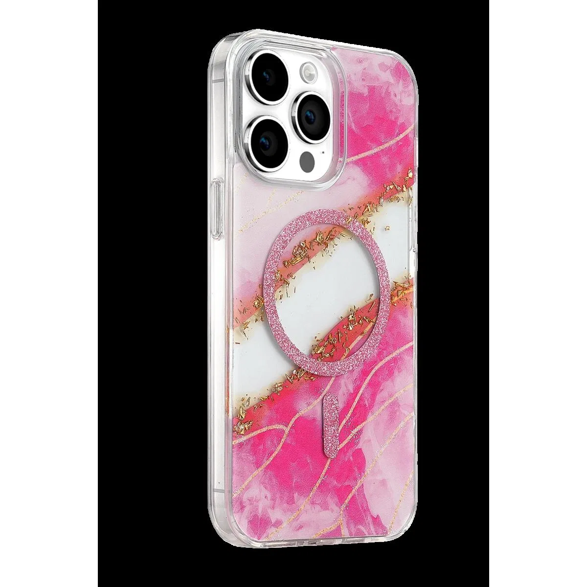 Onegif Apple İphone 14 Pro Max Lotus Simli Magsafe Kapak - Pembe görsel 2