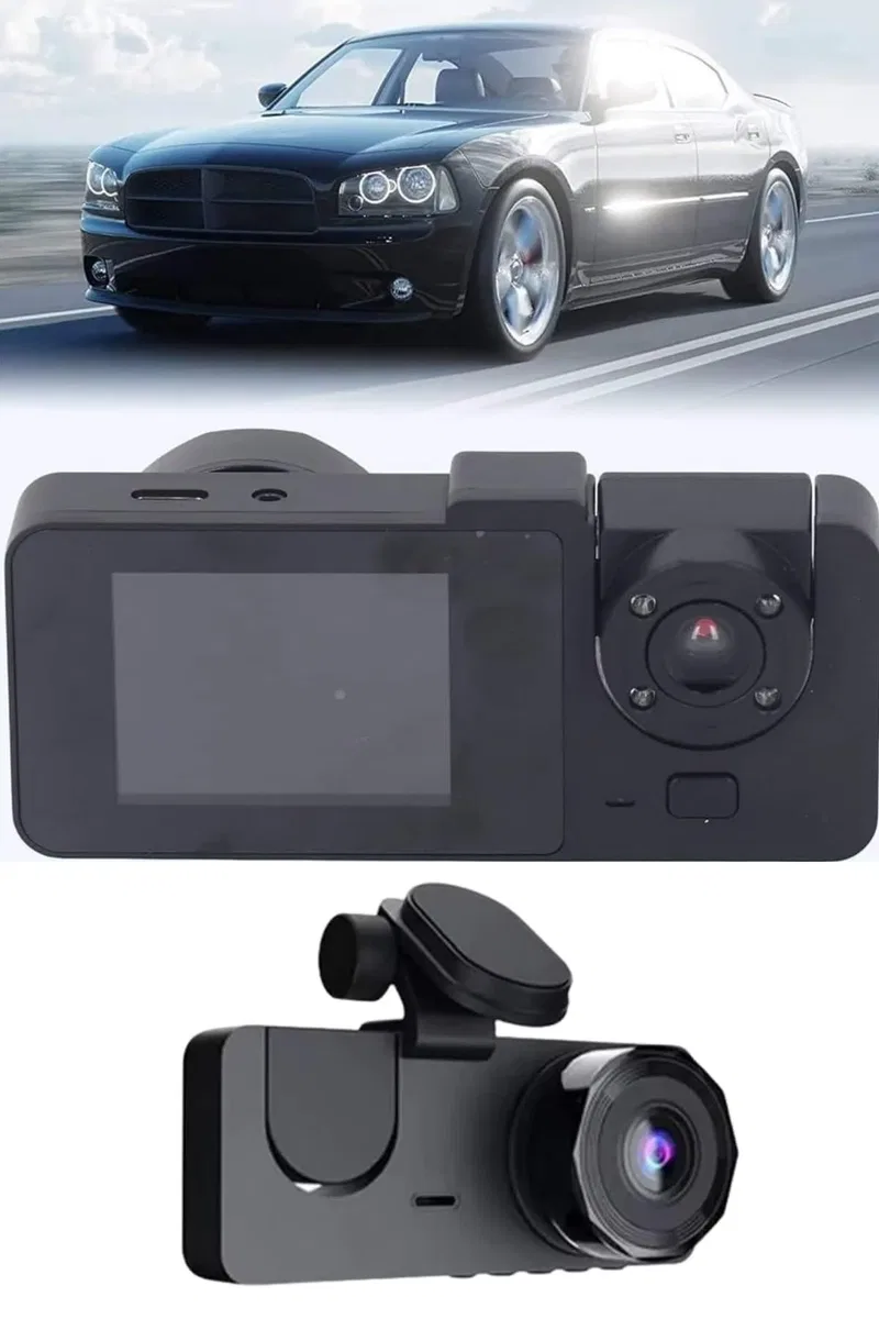 Araç İçi Dikiz Kamerası Sürüş Kaydedici 3 Lensli DVR Kamera görsel 5