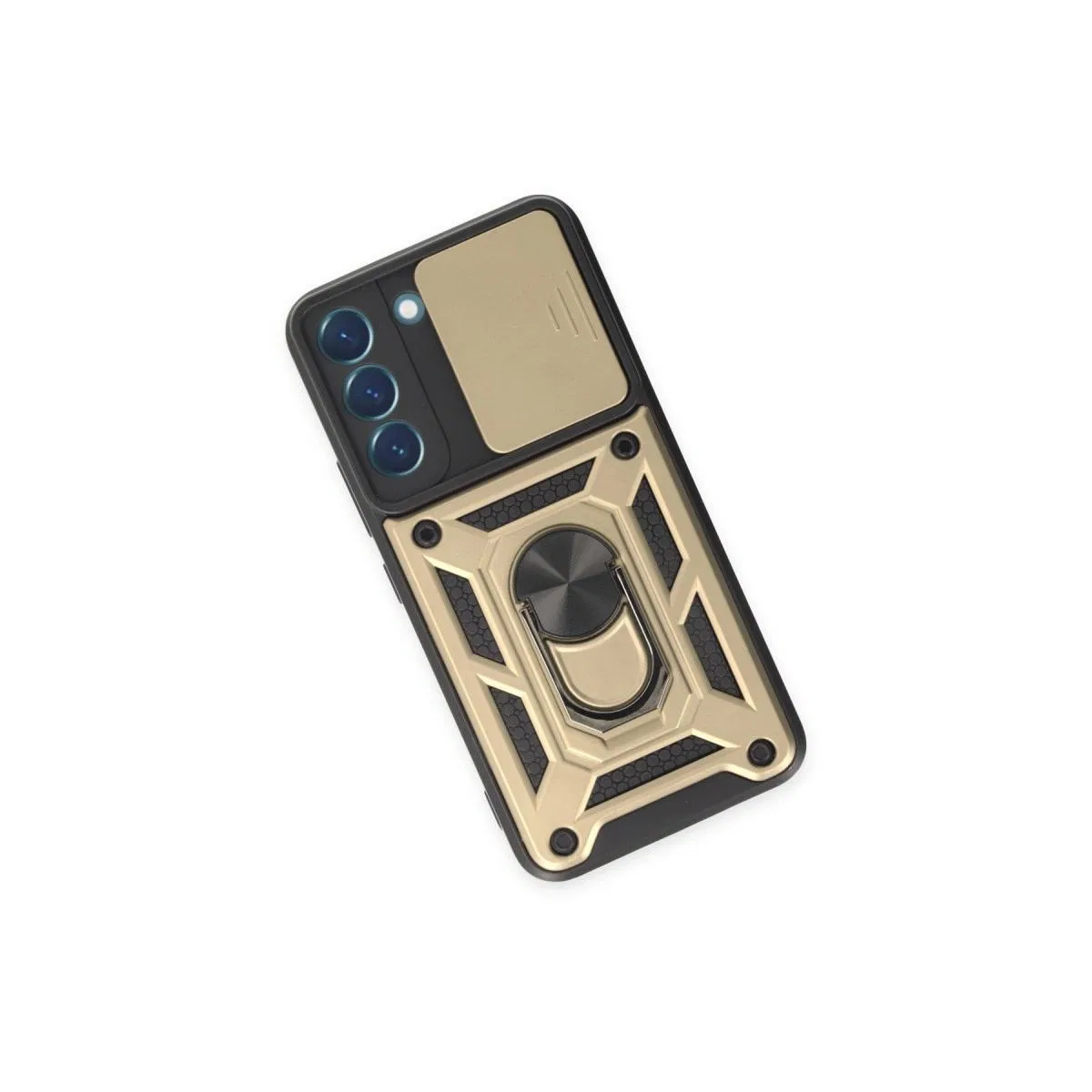 Samsung Galaxy S24 Kılıf Pars Lens Yüzüklü Silikon - Gold görsel 3