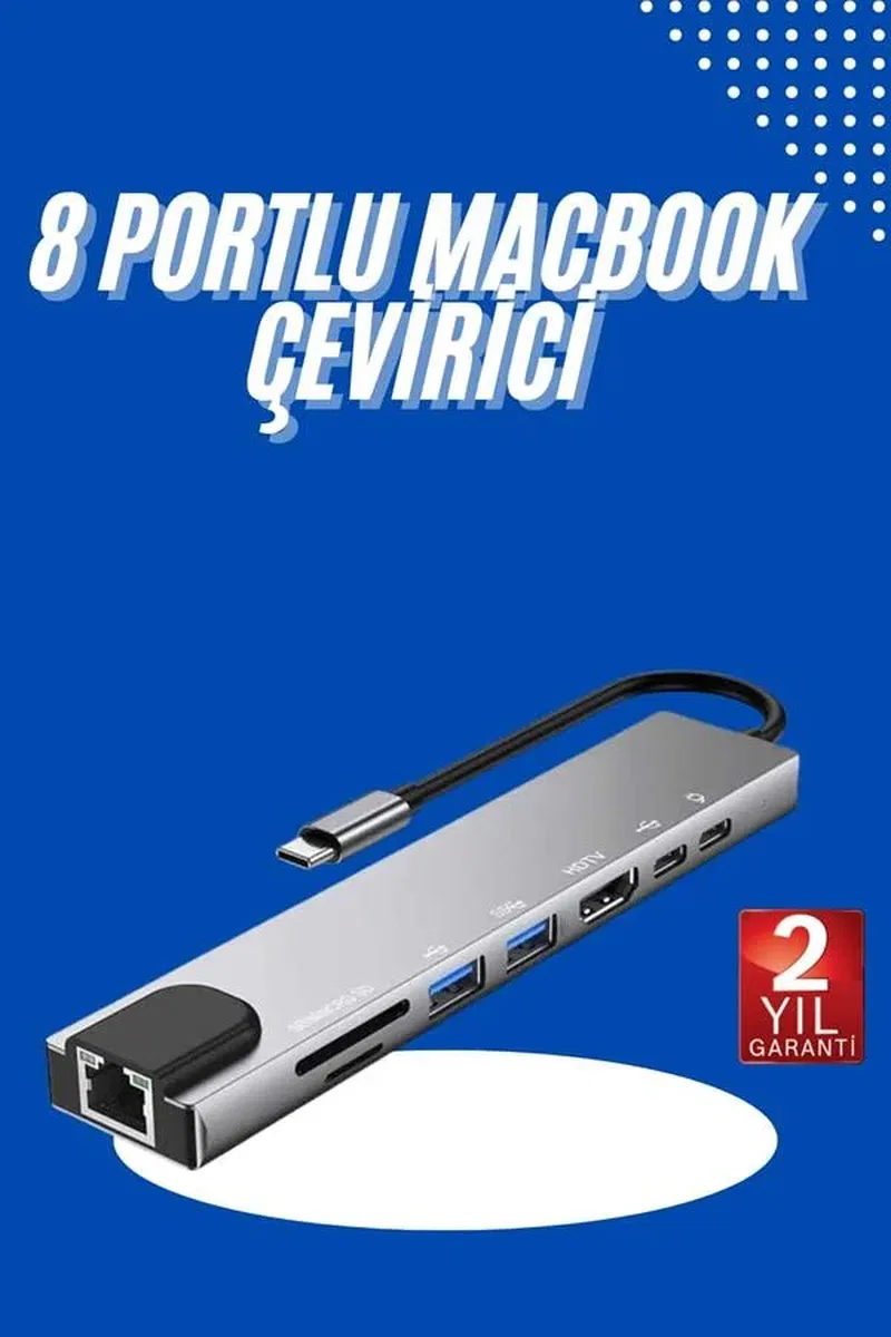 Usb Type-c Hub Dönüştürücü Çevirici Çoklayıcı Macbook Çevirici 8 Portlu görsel 2