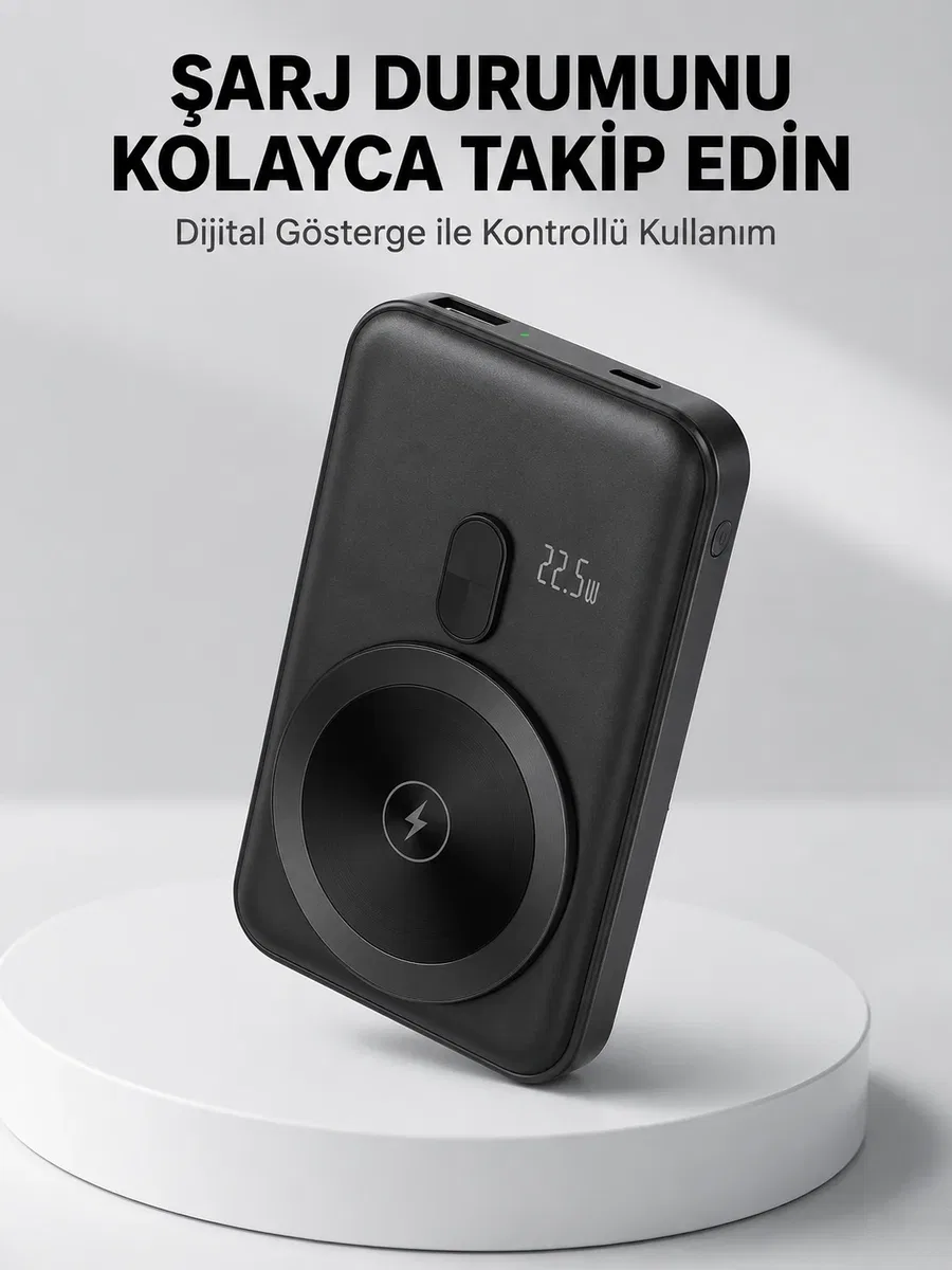 LCD Ekranlı Kablosuz Powerbank Type C ve USB Çıkışlı Yeni Nesil