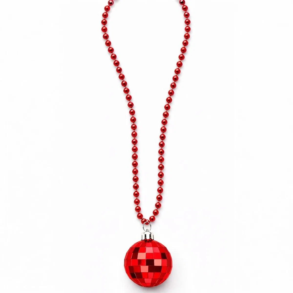 Retro Disko Topu Şekilli 8039ler 9039lar Kırmızı Renk Plastik Kolye görsel 2