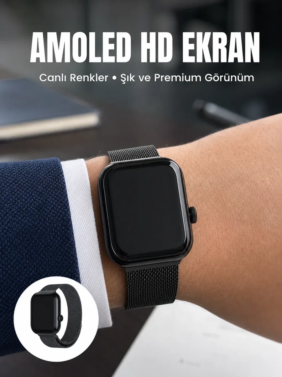 Bluetooth Görüşmeli Dokunmatik Akıllı Saat 3 Farklı Kordon Seçeneği