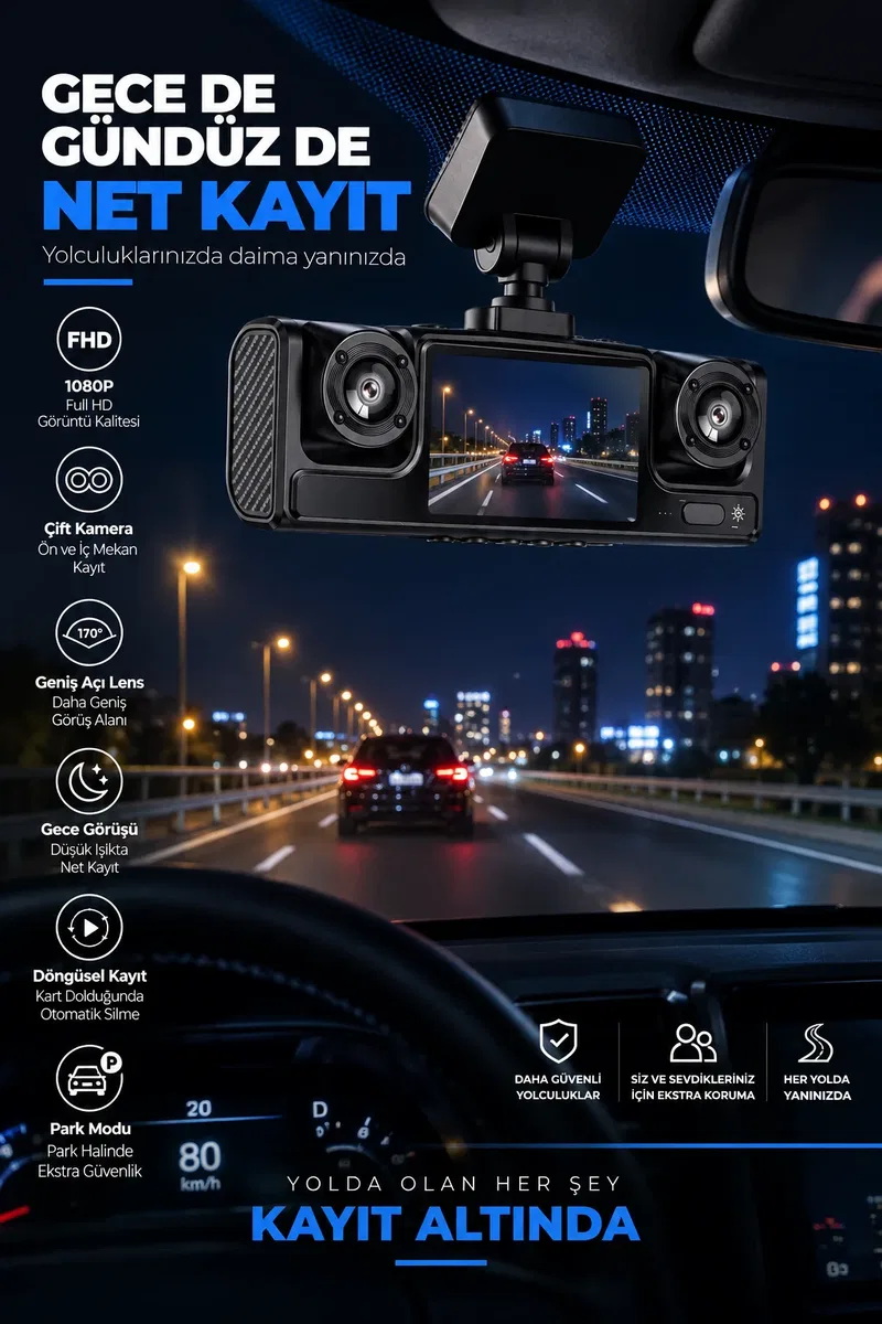Full HD 1080P Döngüsel Kayıtlı Araç Kamerası