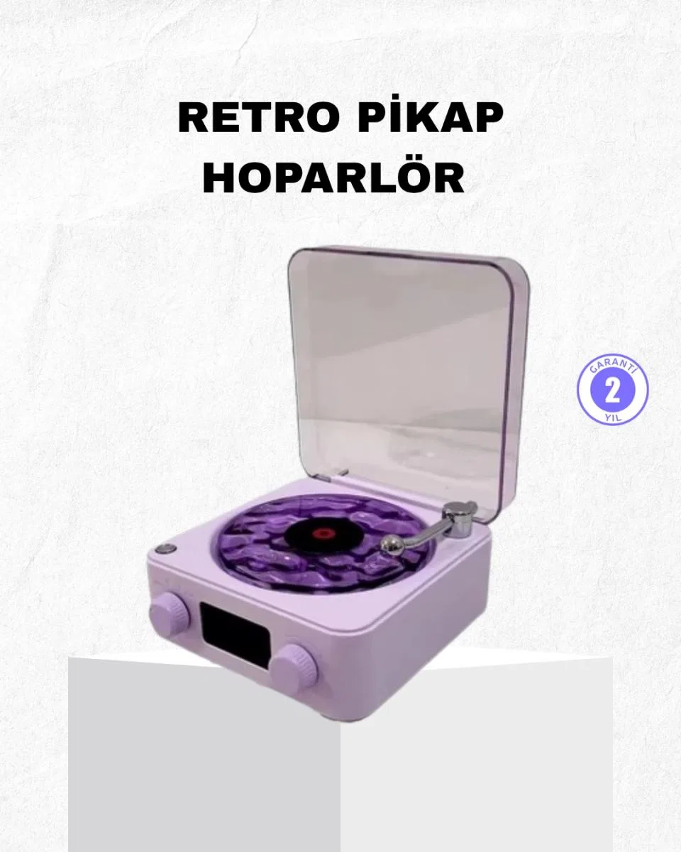 Retro Pikap Hoparlör Bluetooth Aux Usb Type-c Projektörlü 360° Sesli Taşınabilir