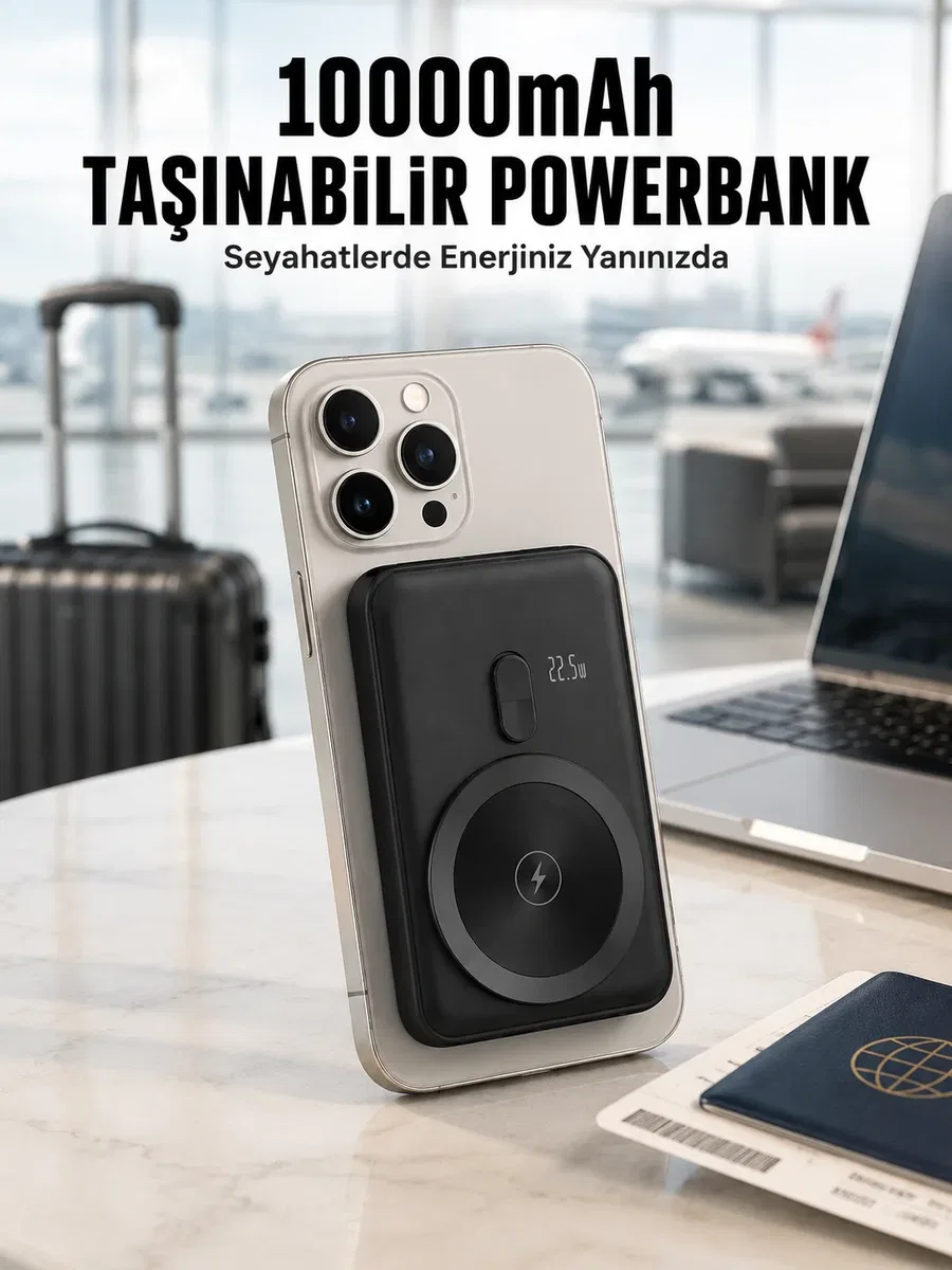 22. 5W Hızlı Şarj Destekli Manyetik Powerbank Kompakt Tasarım Yeni Nesil