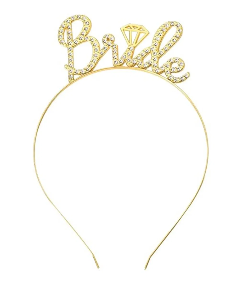 Altın Renkli Taşlı “bride” Gelin Tacı – El Yazısı Yazı Tipiyle görsel 3