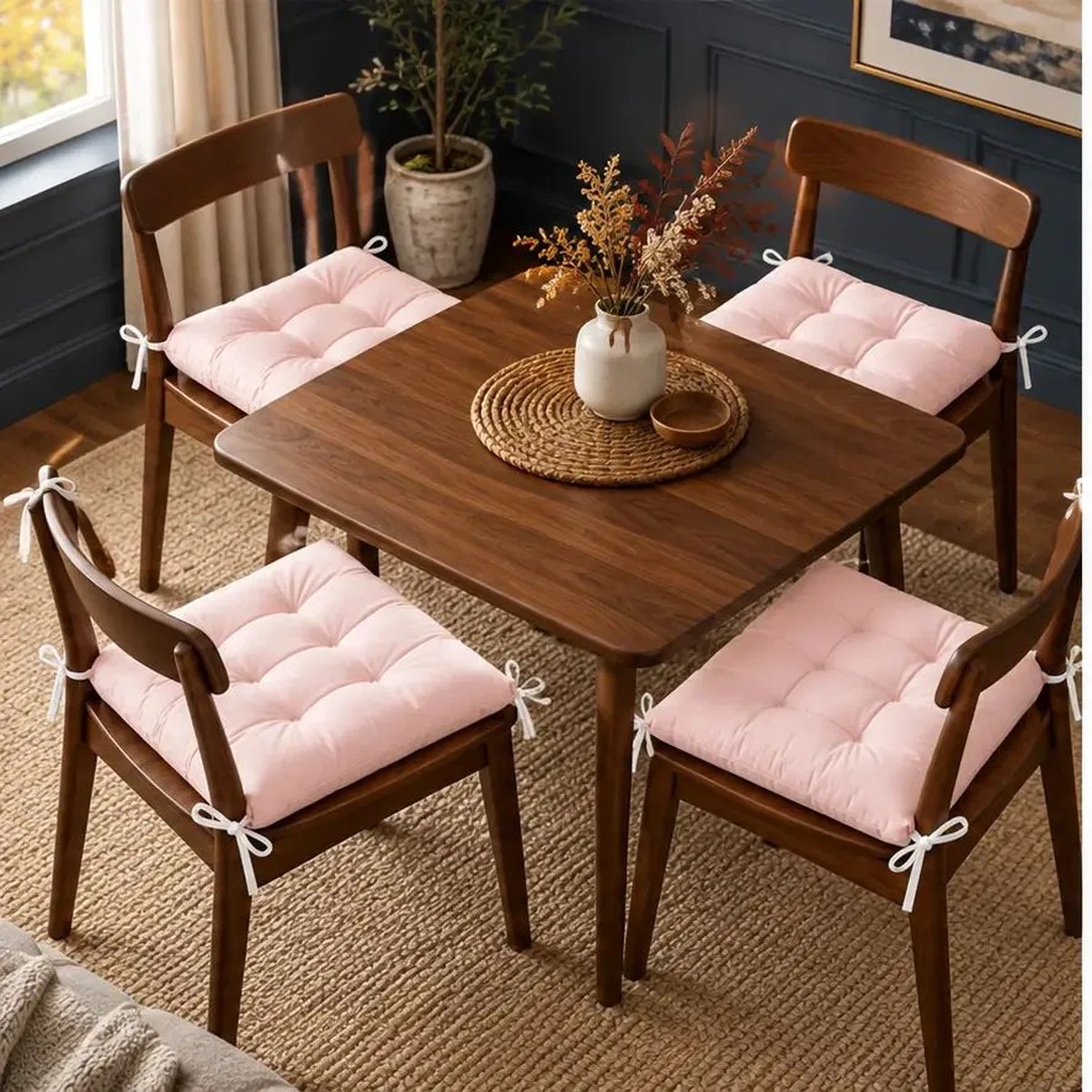 4’lü Kapitone Bağcıklı Sandalye Minderi · 40 × 40 × 3 cm · Pembe · 40 × 40 × 3 cm · 4 adet