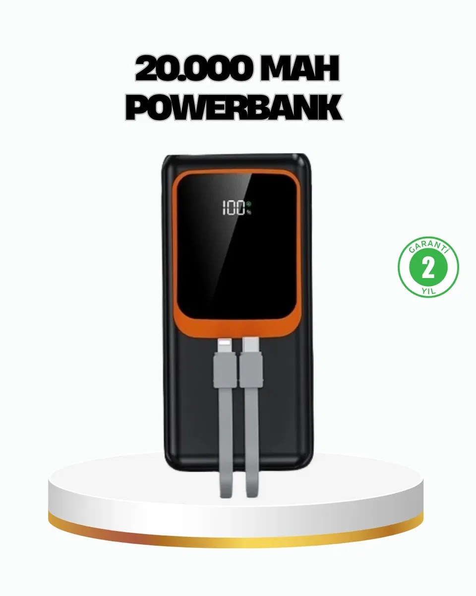 Powerbank 20000 mAh 22. 5W Hızlı Şarjlı ve Kompakt Çoklu Kablo Çıkışlı