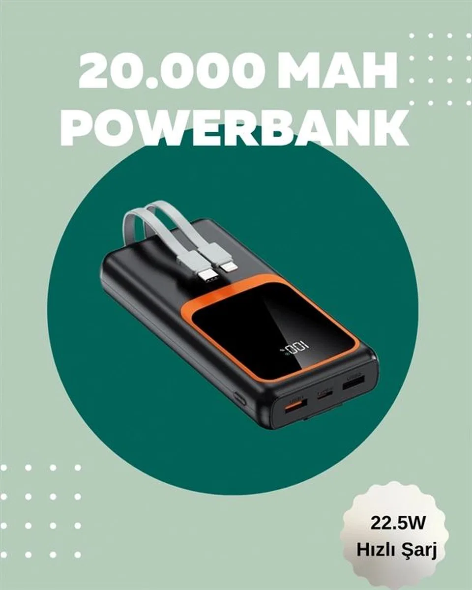 Dijital Ekranlı 20. 000 Mah Powerbank | 22. 5w Hızlı Şarj + Çoklu Bağlantı Seçeneği Yeni Nesil görsel 2