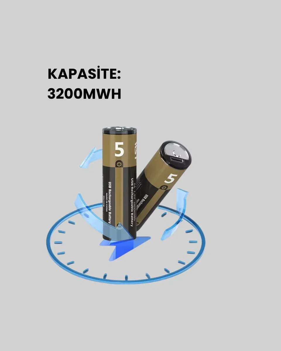 USB Type-C ile Hızlı Şarj Edilebilen AA Lityum Pil görsel 4