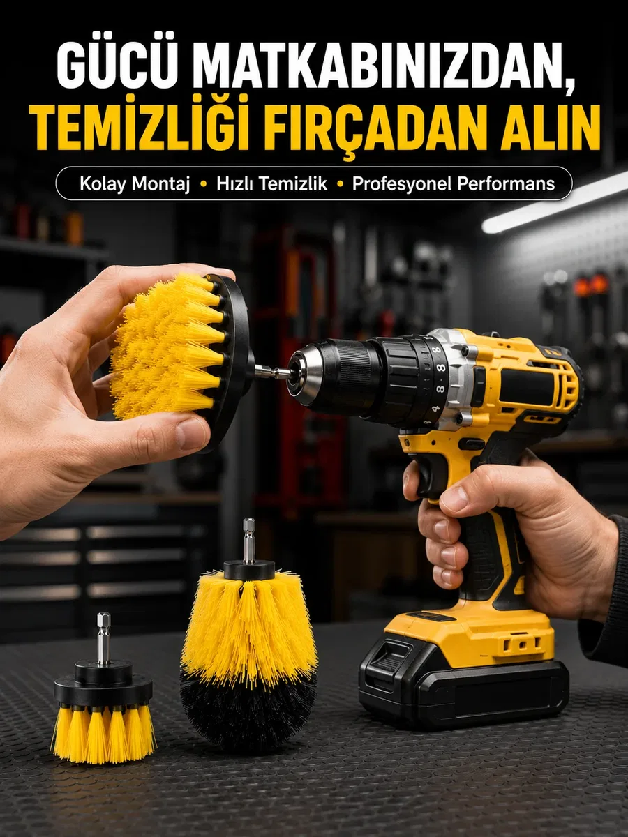 Matkap Uyumlu Temizlik Fırçası Seti 3’lü Çok Amaçlı
