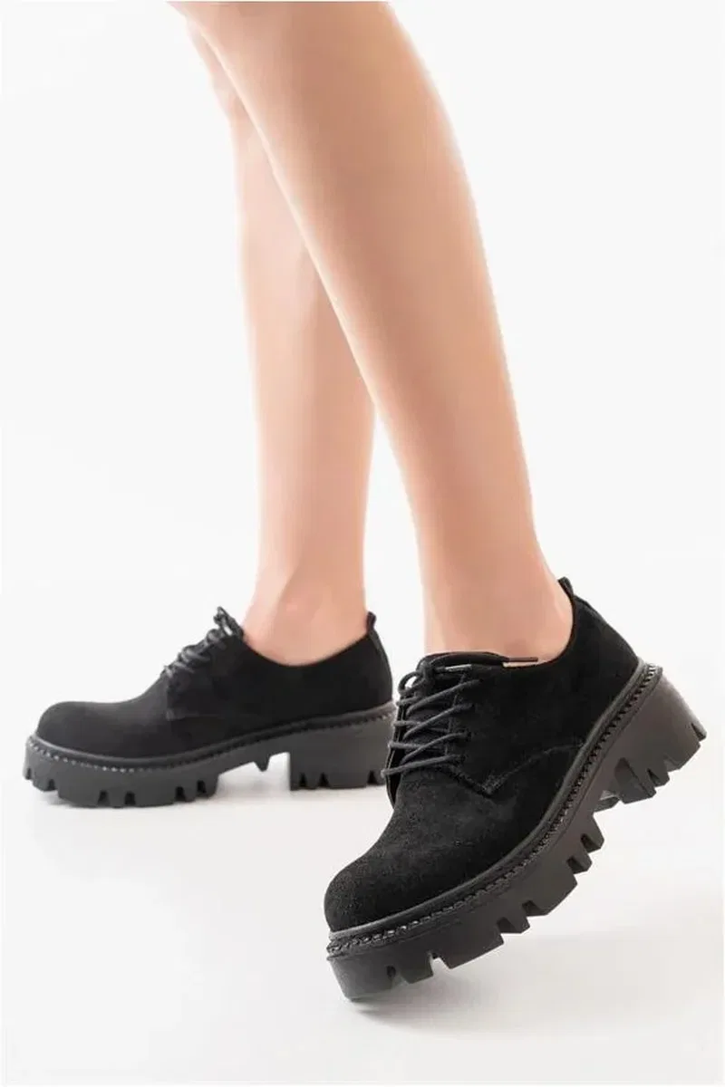 Kadın Loafer Ayakkabı Ayakkabı Bağcıklı Tabanlı Süet Yüksek Casual Günlük görsel 3