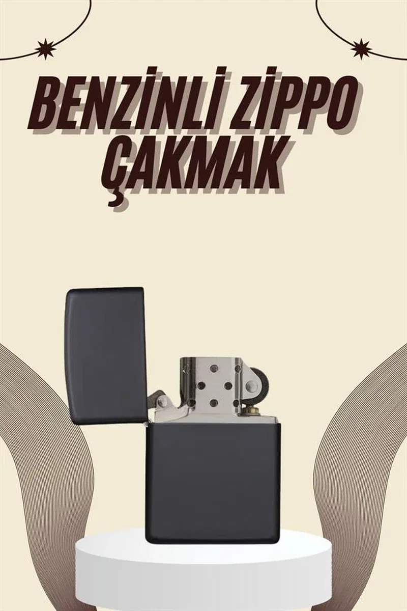 Çakmak Parlak Siyah Benzinli Çakmak Cep Boy Doldurulabilir görsel 2