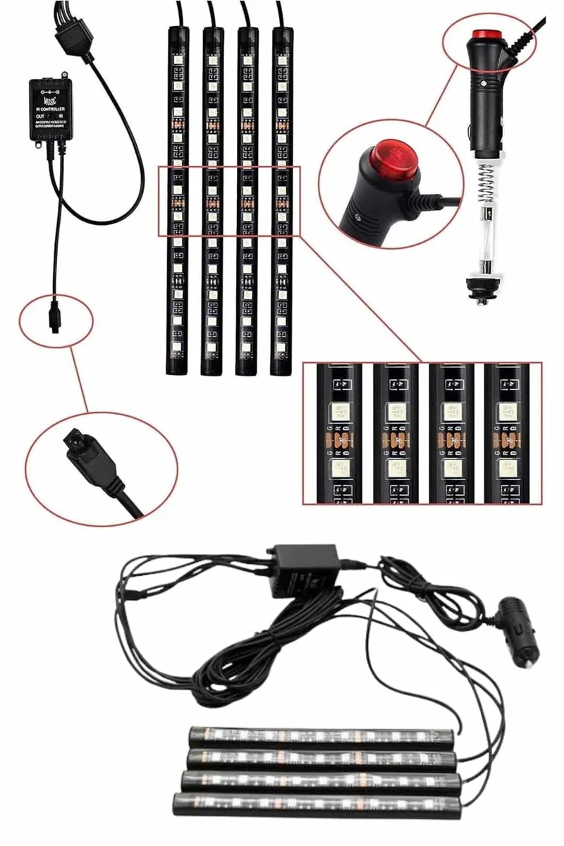 RGB Araç İçi Şerit LED Seti Müzik Kontrollü Ambiyans Aydınlatma görsel 3