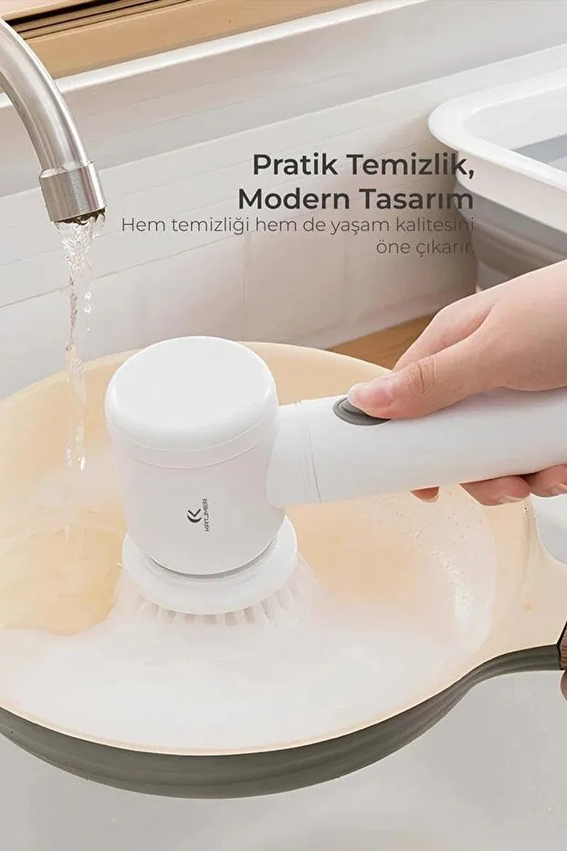 Şarjlı Elektrikli Temizlik Fırçası Mutfak Banyo Lavabo Ve Küvet İçin Çok Amaçlı Döner Fırça görsel 5