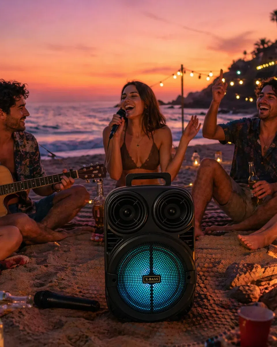 Taşınabilir Bluetooth Speaker Mikrofonlu Karaoke Hoparlör RGB Işıklı 6. 5 İnç Güçlü Ses