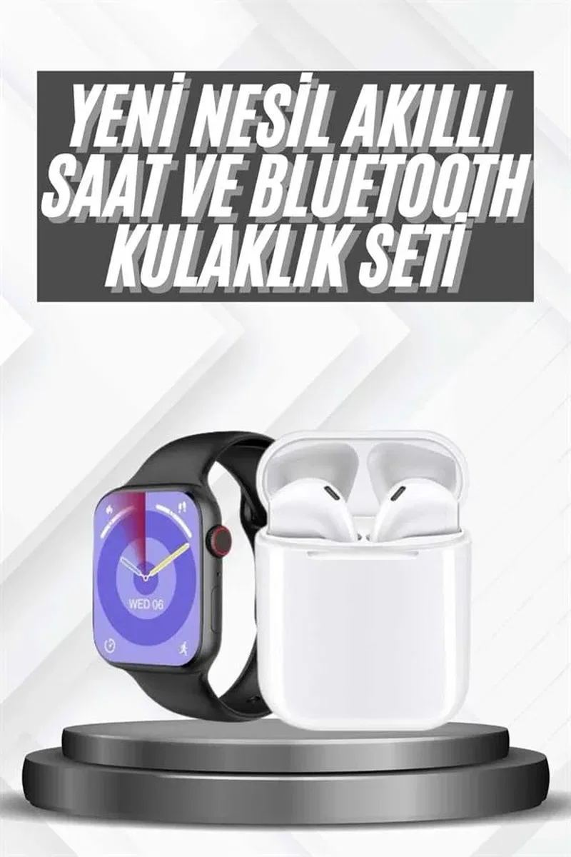 Akıllı Saat Gümüş Kasa Bluetooth Kulaklık Hediyeli Çok Fonksiyonlu İkili Set görsel 2