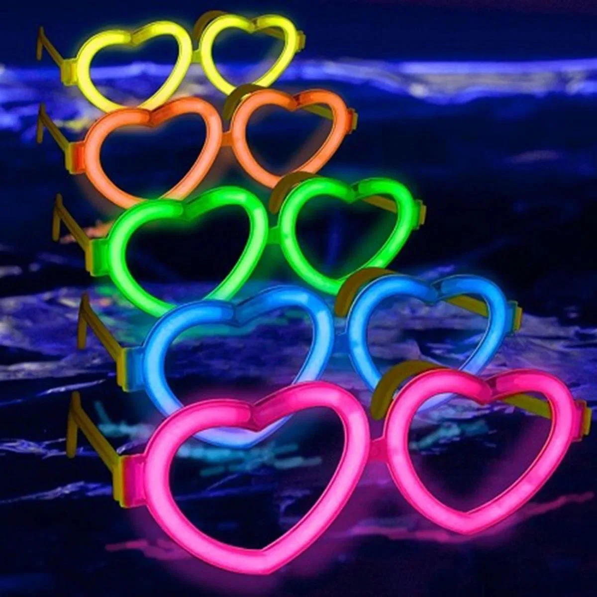Glow Kalpli Fosforlu Gözlük 6’lı Renkli Set – Neon Parti görsel 2