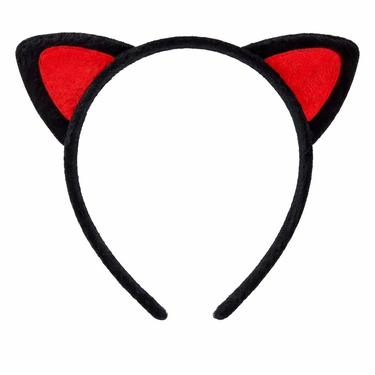 Peluş Kedi Kulak Taç Kırmızı Siyah – Çocuk Parti Kostüm Tacı görsel 2