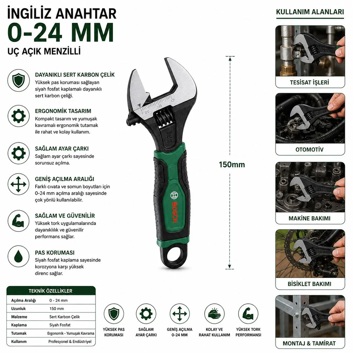 150 mm İngiliz Anahtar ve Kurbağacık Seti ( 1 Adet) görsel 2