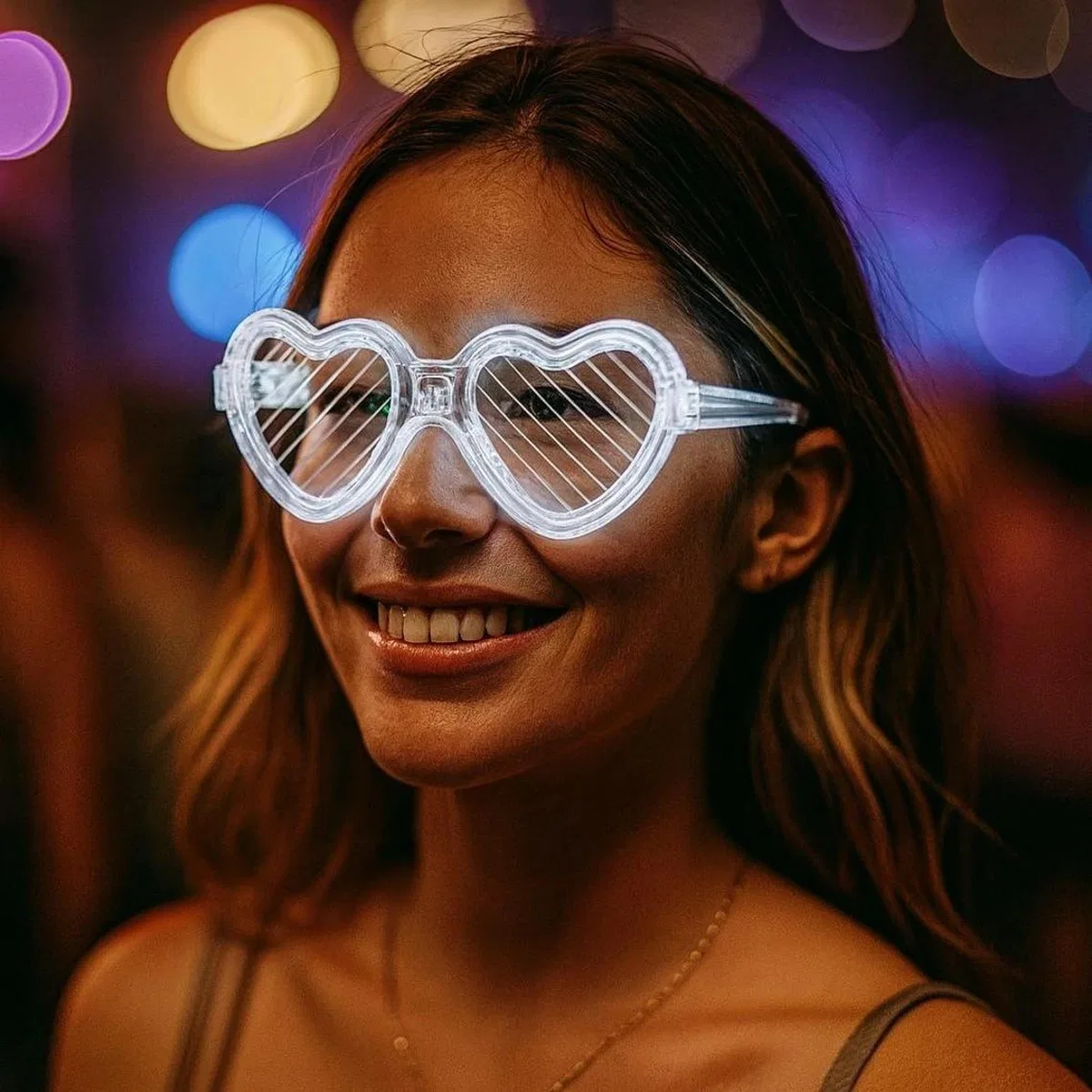Beyaz Led Işıklı Kalp Gözlük – 3 Modlu Parti Glow Gözlüğü görsel 2