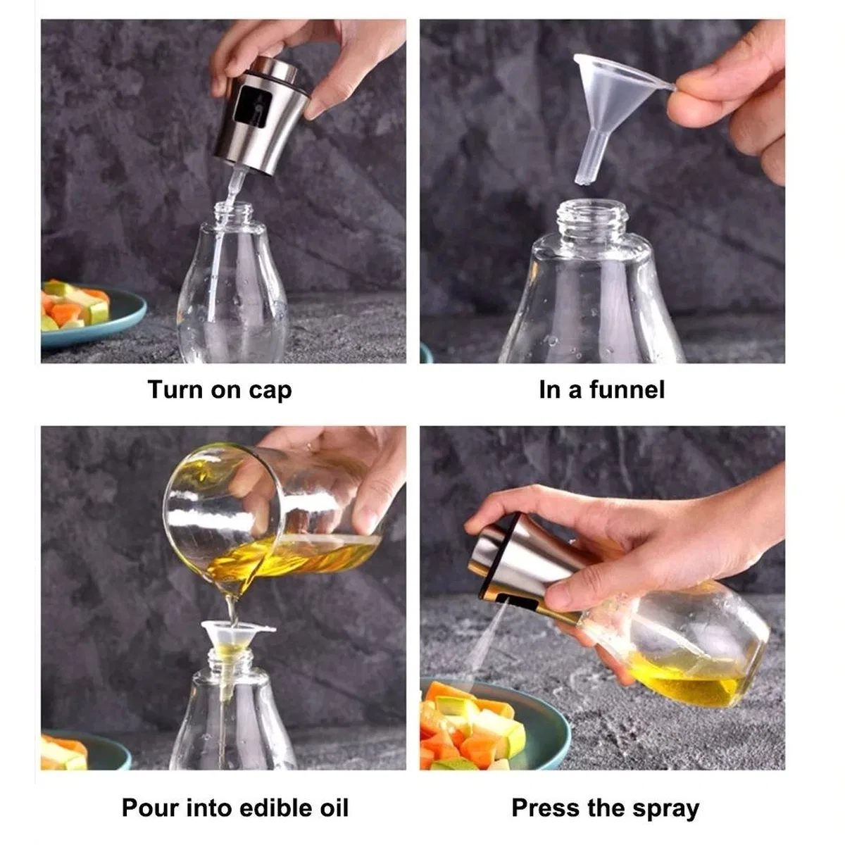 Paslanmaz Çelik Başlıklı Cam Spray Yağdanlık görsel 4