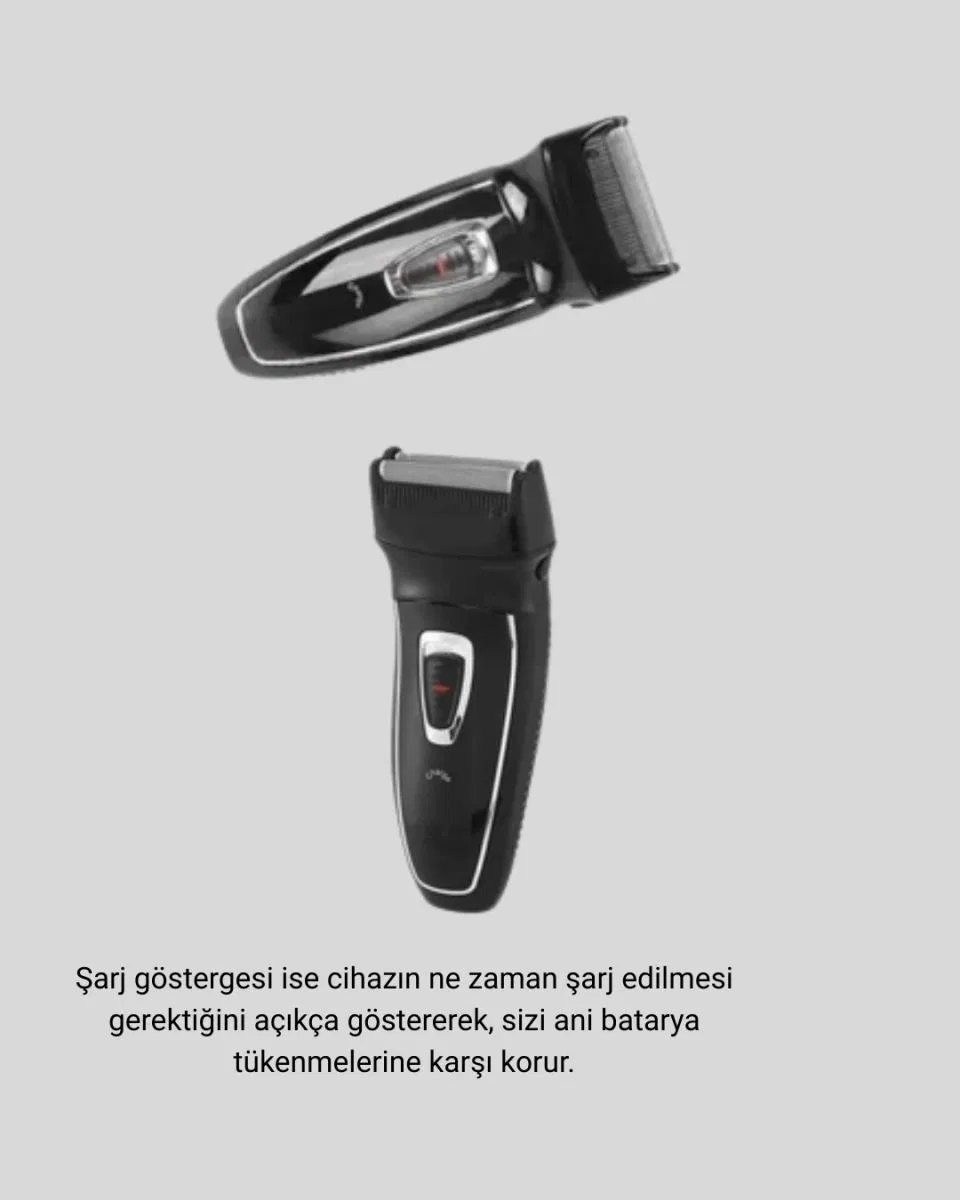 Kablosuz Tıraş Makinesi Çift Başlıklı Kuru Tıraş Folyo Başlık Şarj Göstergeli görsel 3