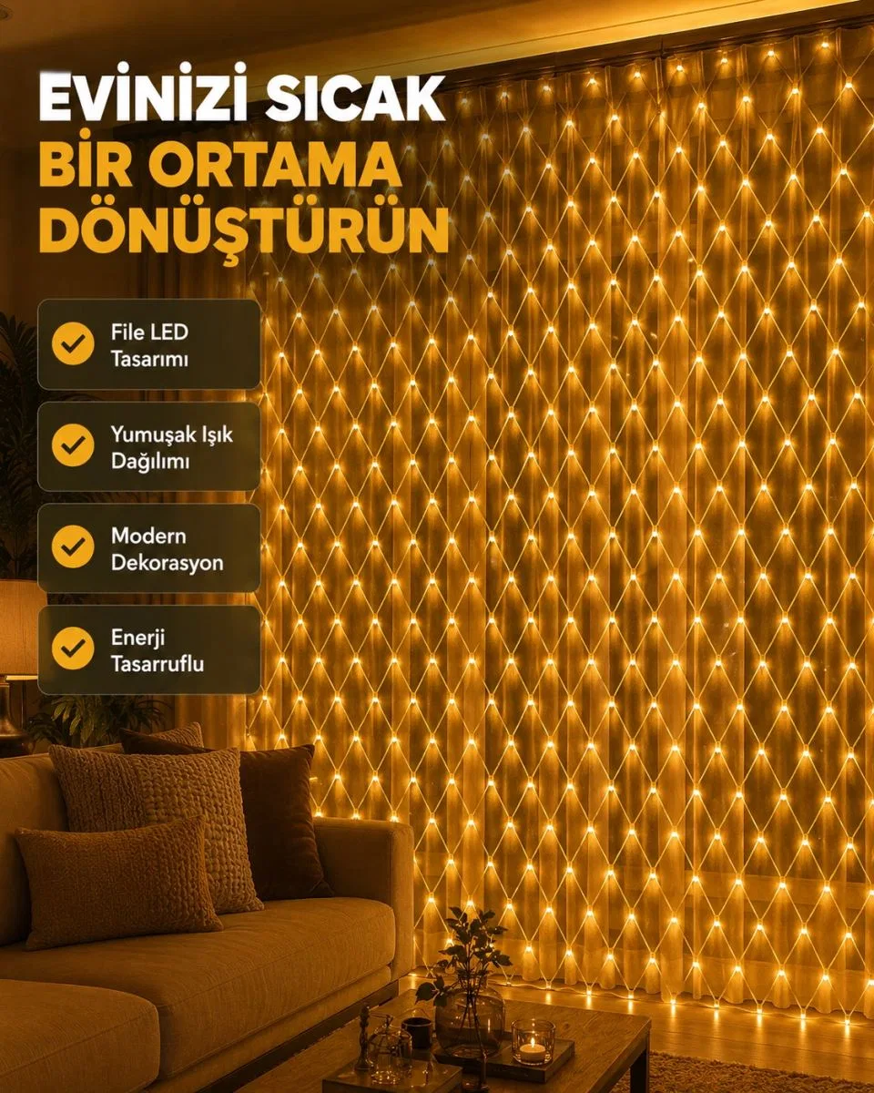 Ağ Şeklinde Led File Işık Dekoratif Ortam Aydınlatma Bahçe Balkon Süsü