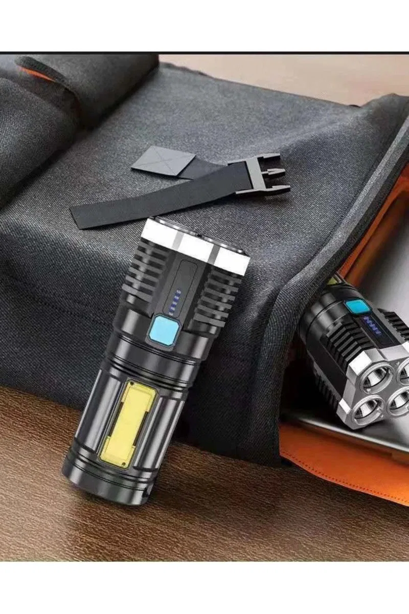 Ultra Parlak El Feneri Usb Şarj 4 Led+yan Cob Led Taktik Günlük Hayat Kamp Avcılık El Feneri görsel 4