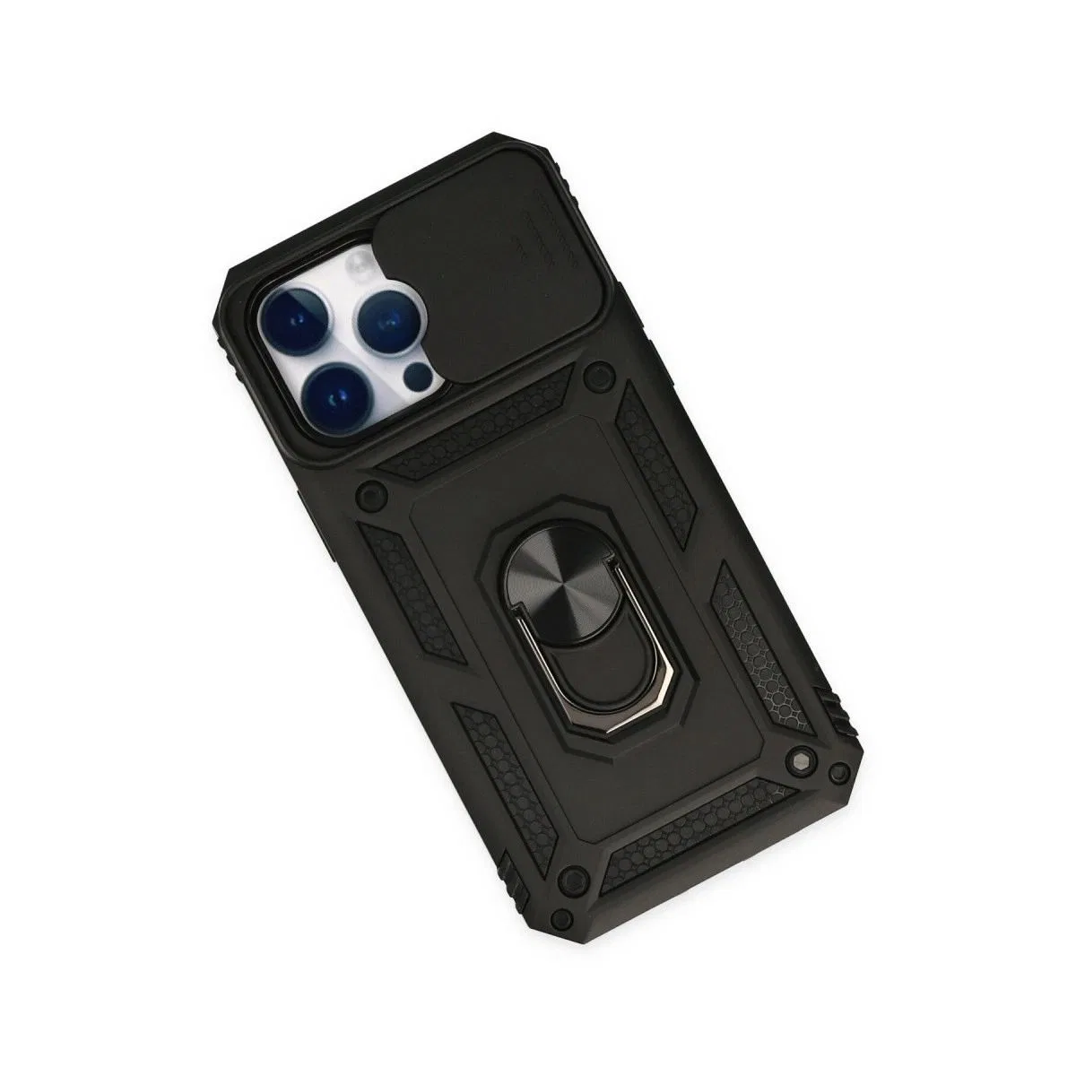 Apple İphone 14 Pro Max Kılıf Pars Lens Yüzüklü Silikon - Siyah görsel 3