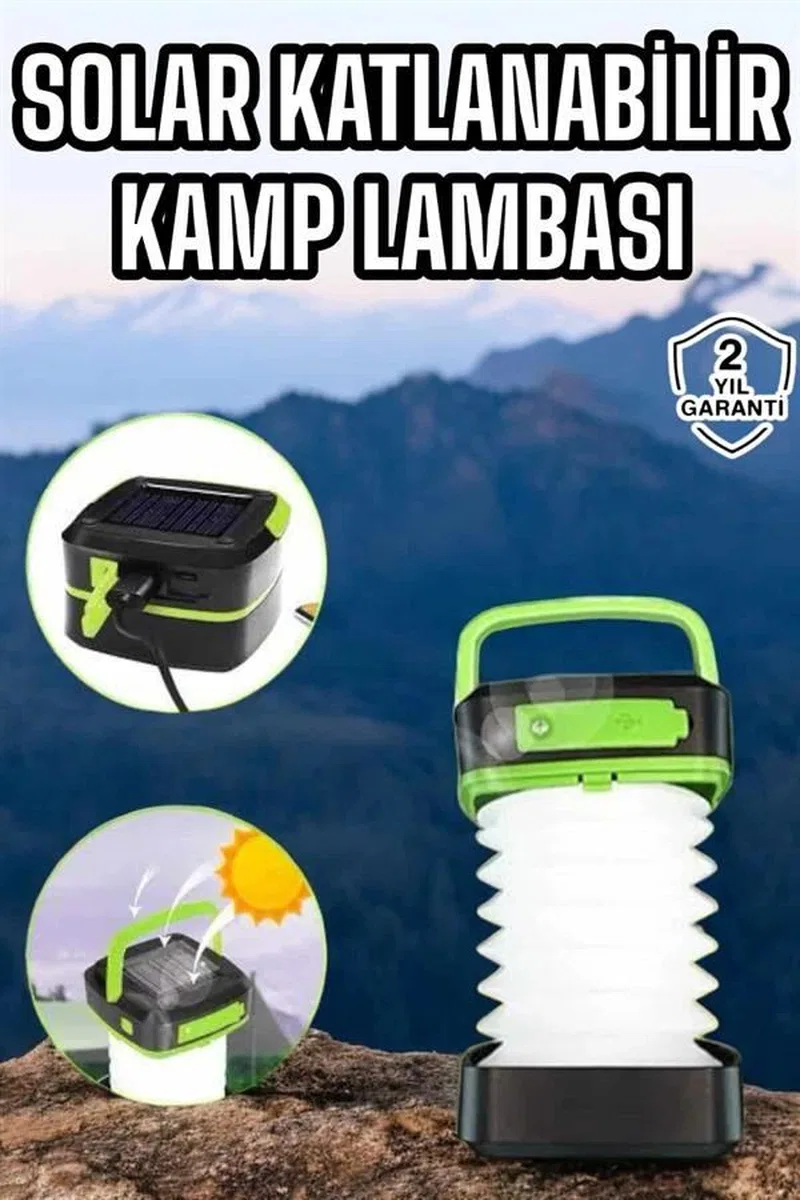 Güneş Enerjili Led Lamba Kamp Lambası Katlanabilir Lamba Usb Şarjlı görsel 2