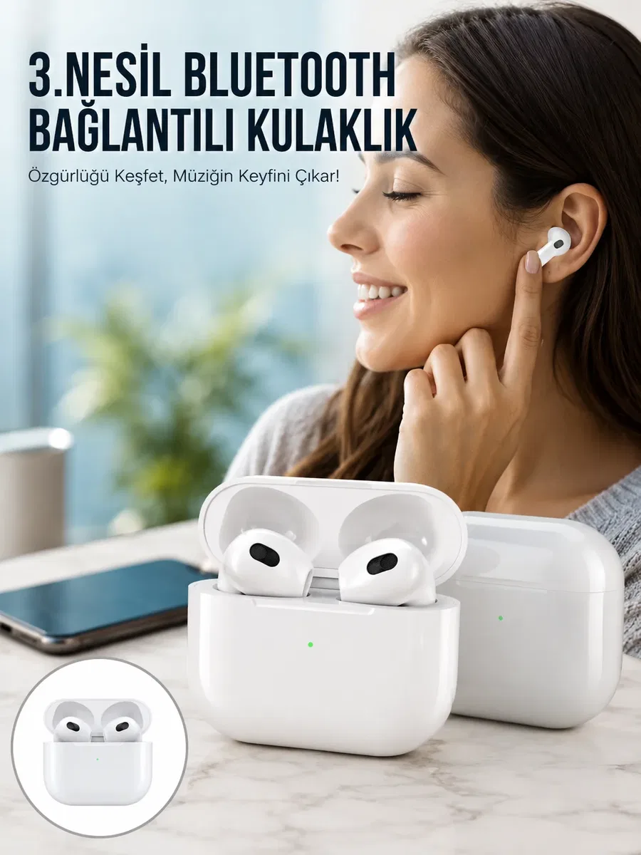 3. Nesil İOS Android Uyumlu Bluetooth 5. 0 Beyaz Çağrı Cevaplama Yeni Nesil
