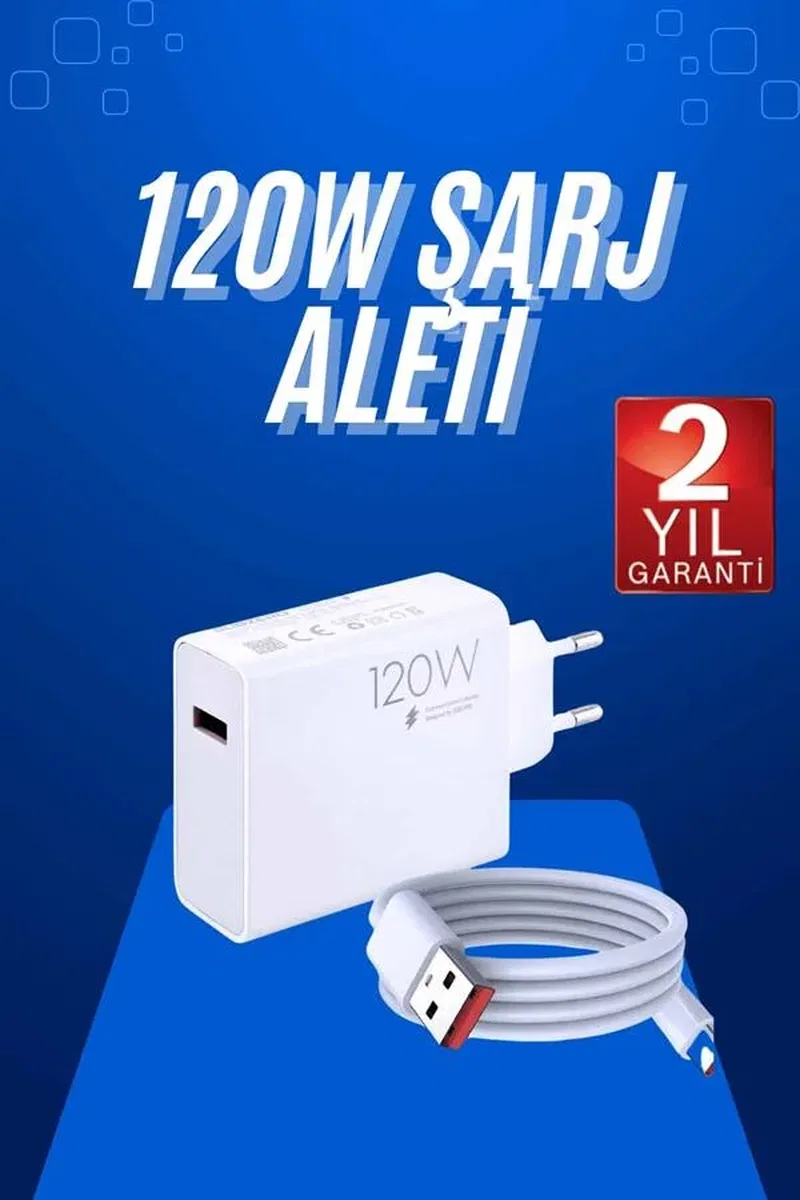 120 Watt Turbo Hızlı Şarj Aleti Seti Hızlı Şarj Adaptörü Beyaz görsel 2