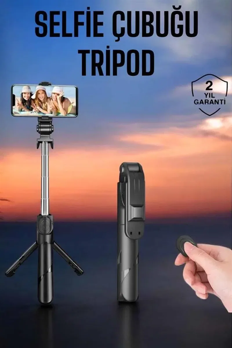 Tripod Kablosuz Bluetooth Bağlantılı Selfie Çubuğu 360 Derece Dönebilen görsel 2