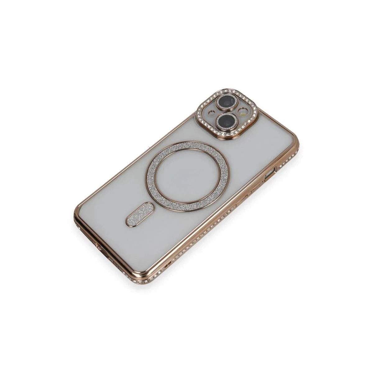 Apple İphone 13 Kılıf Joke Simli Magneticsafe Kılıf - Gold görsel 3