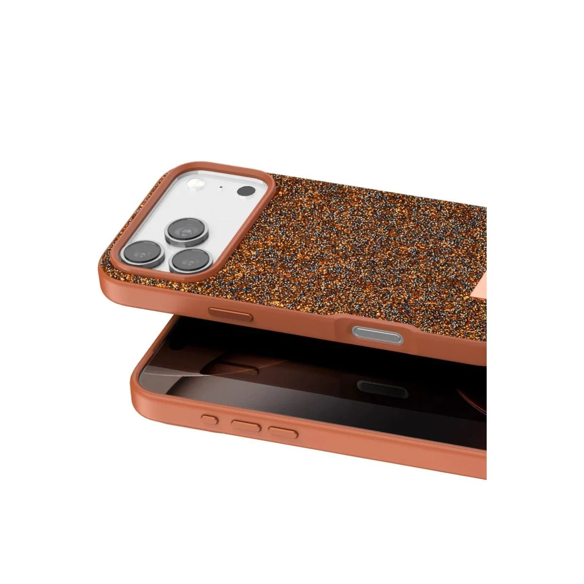 Onegif Apple İphone 17 Pro Bright Simli Kapak - Turuncu görsel 2