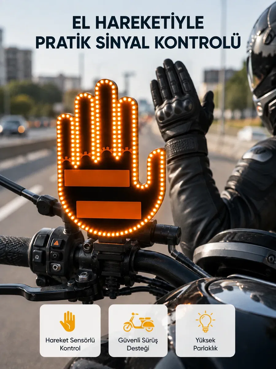 176 LED Amber Renkli El Hareketiyle Kontrol Edilen Motosiklet Dönüş Sinyali
