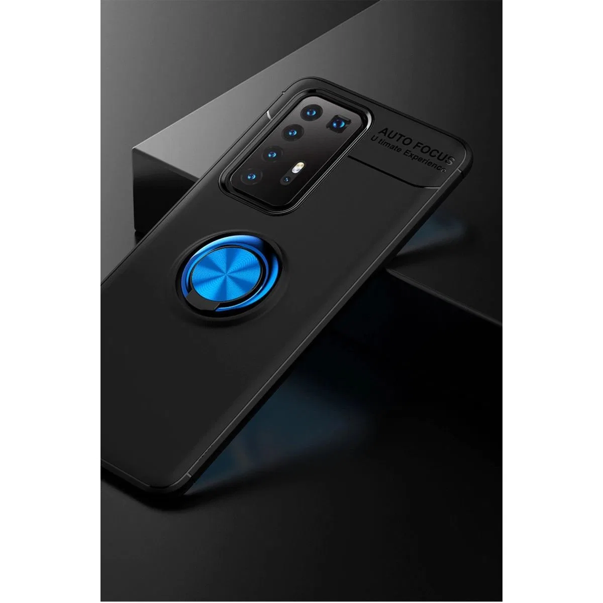 Huawei P40 Pro Kılıf Range Yüzüklü Silikon - Siyah-mavi görsel 3