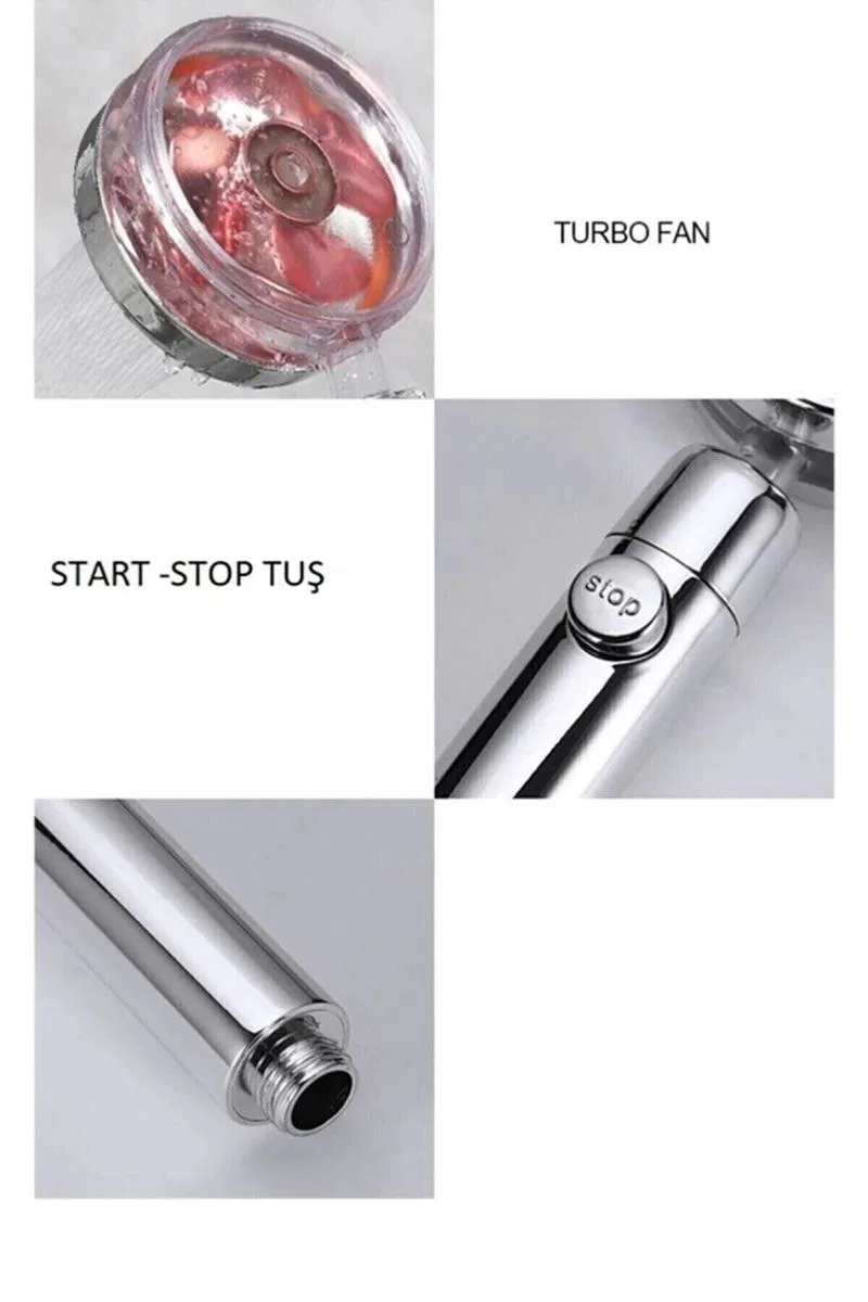Turbo Duş Başlığı Seti Basınçlı Ayarlanabilir Su Tasarrufu Hortum Ve Mafsal Seti görsel 2