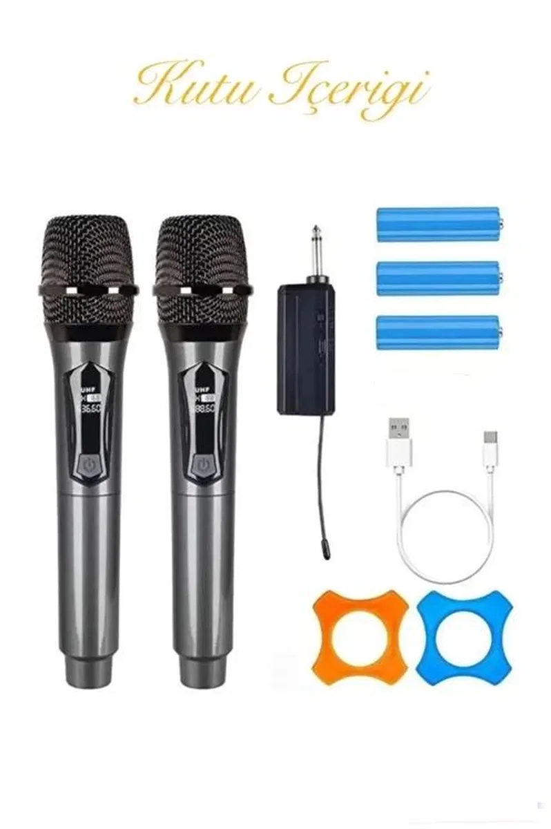 Profesyonel Çiftli Kablosuz Mikrofon Seti Karaoke Şarj Edilebilir 50 Metre görsel 4