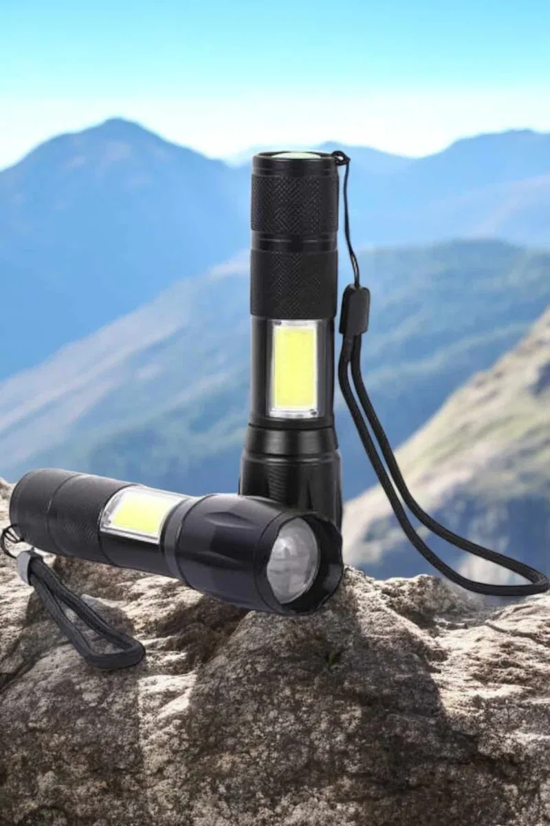 Şarjlı Metal Zoomlu El Feneri Işıldak Led Işık Taşınabilir El Lambası görsel 6