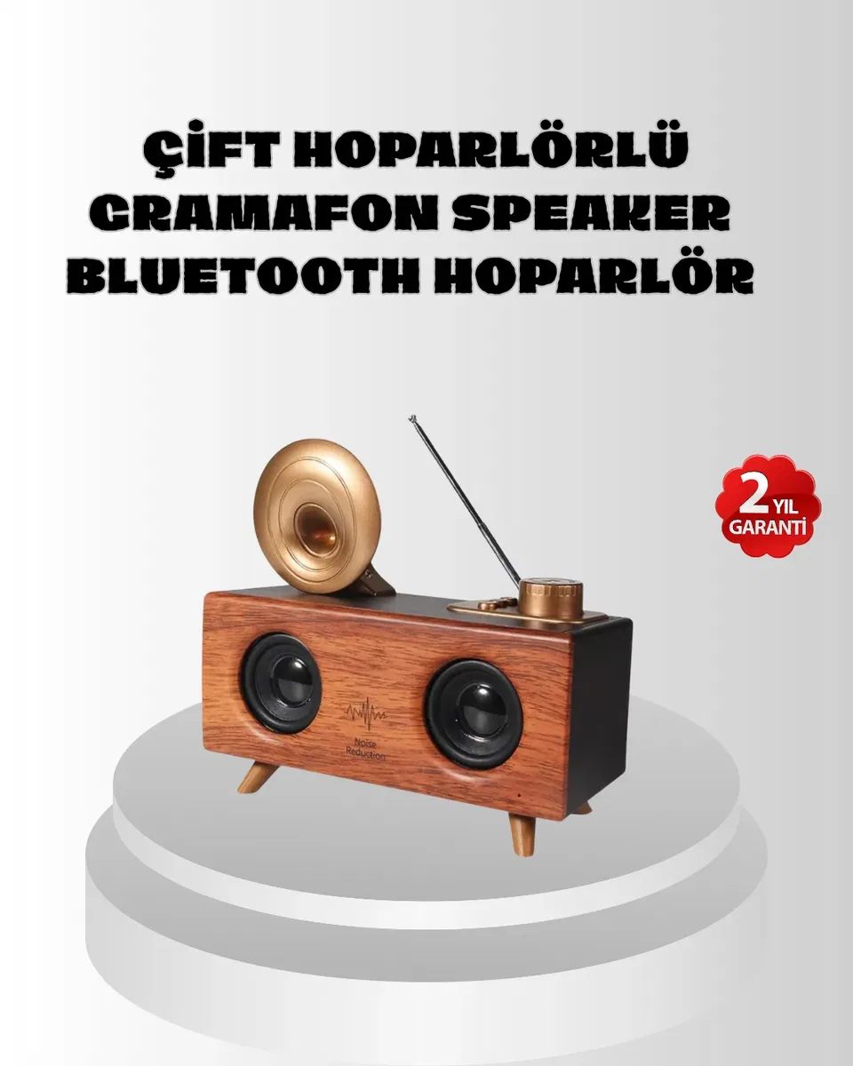 Çift Hoparlörlü Retro Bluetooth Speaker 1800mAh Bataryalı AUX USB SD Kartlı