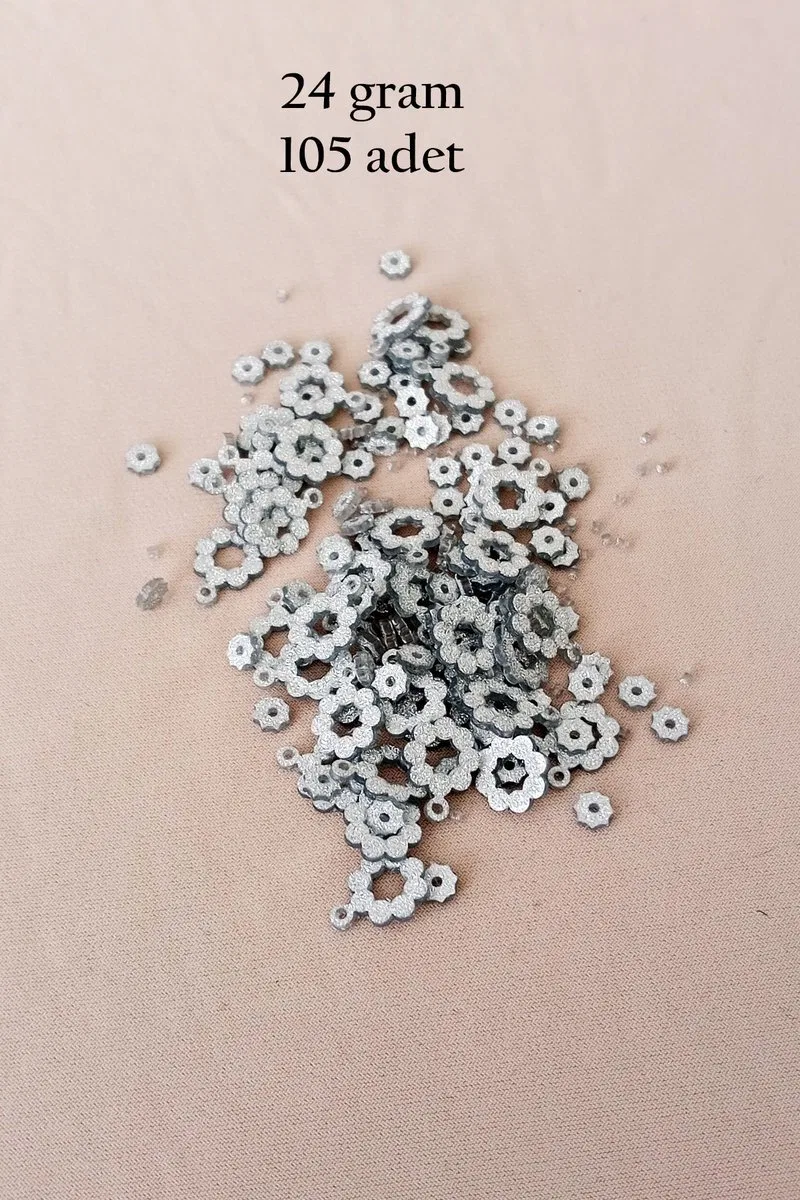 Oya Abiye Bileklik Kolye Pleksi Metalik Plastik Pul Gümüş Renk 24 gram 105 adet - BNC561